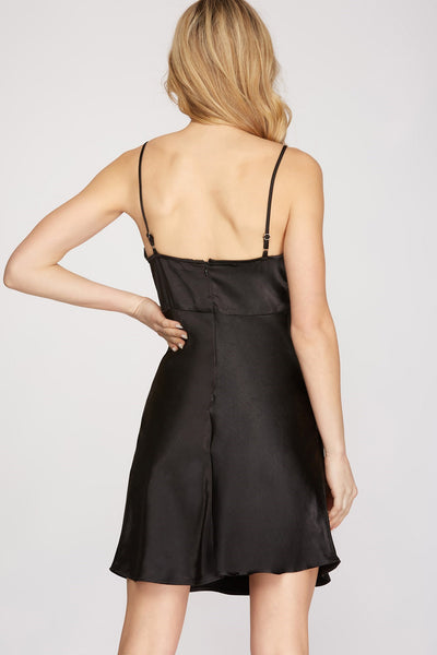Celine - Cowlneck Woven Dress - Black