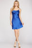 Ambrosia- LARGE: Cowl Neck Satin Cami Dress - Royal Blue