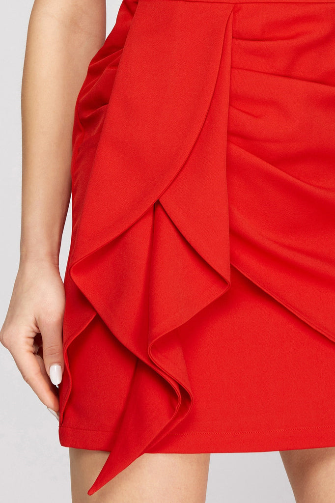 Blaise - Side Ruffle Cami Dress - Red