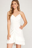 Clementine - Ruched Dress with Open Back - Off White