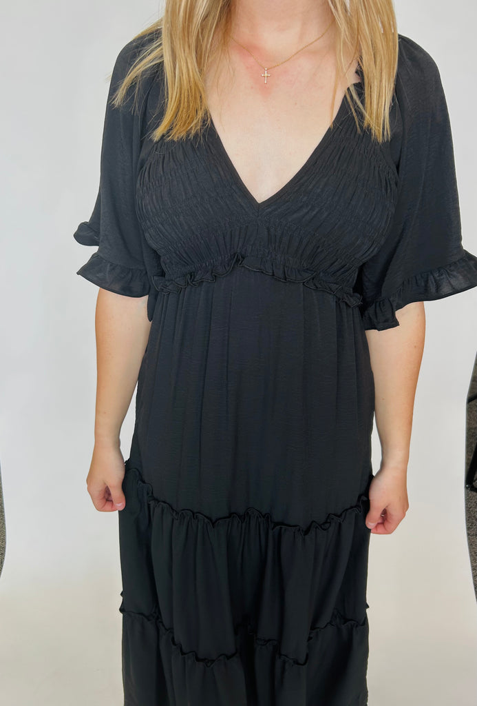 Dallas - Flutter Sleeve Maxi Dress - Black
