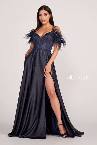 Ellie Wilde Prom Style EW34077 IN STOCK EMERALD SIZE 10, PRUPLE SIZE 8 & 12