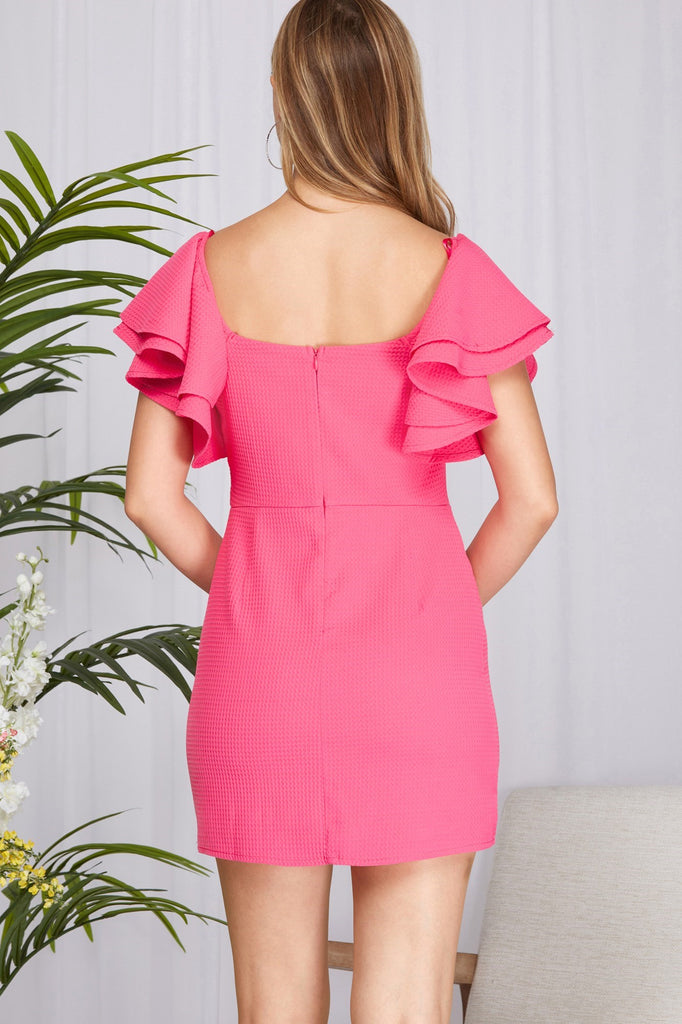 Esme - Ruffle Sleeved Dress - Hot Pink