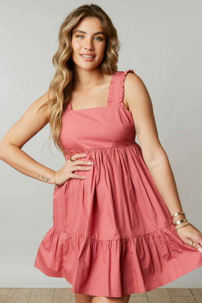 Rickey - Tiered Plunge Mini Dress - Pink