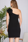 Fleur - One Shoulder Knit Dress - Black