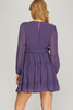 Gardenia- Long Sleeve Chiffon Tiered Dress- Purple