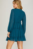 Gardenia- Long Sleeve Chiffon Tiered Dress- Teal