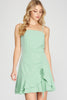 Ginger - Mini Dress with Ruched Skirt - Light Sage