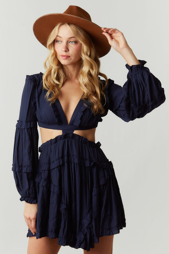 Ginny - Tiered Cut Out Mini Dress - Navy