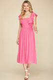 Hemingway - Ruffled Sleeve Midi Dress - Pink