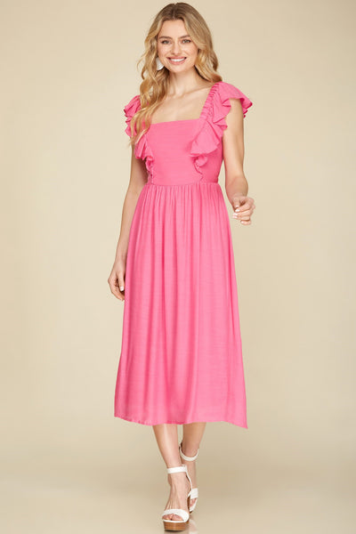 Esme - Ruffle Sleeved Dress - Hot Pink
