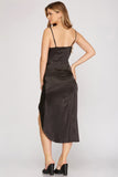 Manhattan - Satin Cowl Neck Midi Dress - Black