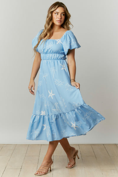 Rickey - Tiered Plunge Mini Dress - Blue