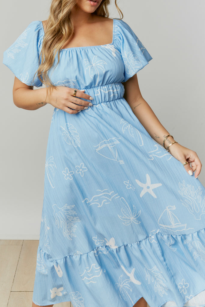 Maritime - Sea Print Midi Dress