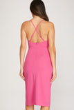 Mimosa - Midi Dress with Cross Strap Detail - Cherry Pink