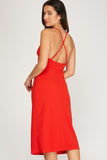 Mimosa - Midi Dress with Cross Strap Detail -Red