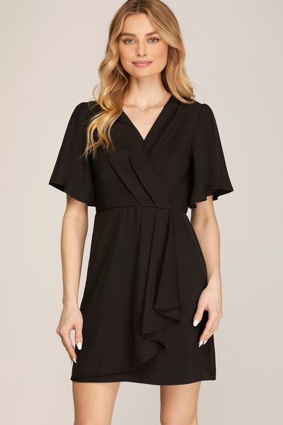 Kinsley - Mini Dress with Wrap Skirt - Black