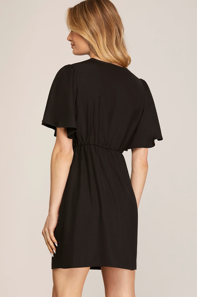 Myrtle- Short Sleeve Wrap Dress- Black