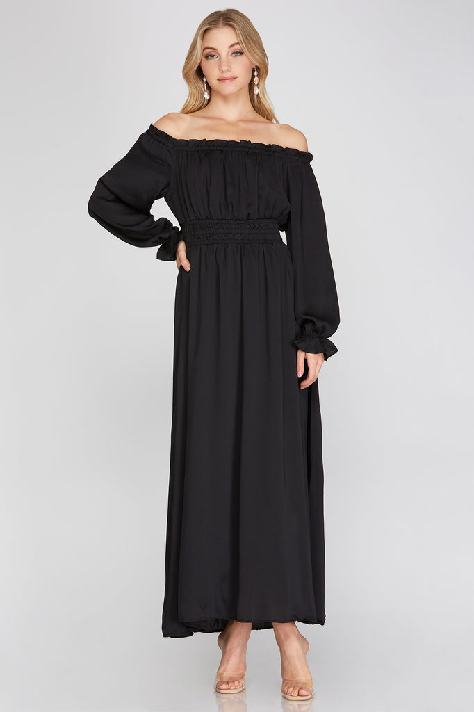 Paloma - 3/4 Sleeve Maxi Dress - Black