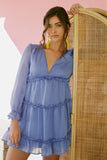 Rickey - Tiered Plunge Mini Dress - Blue