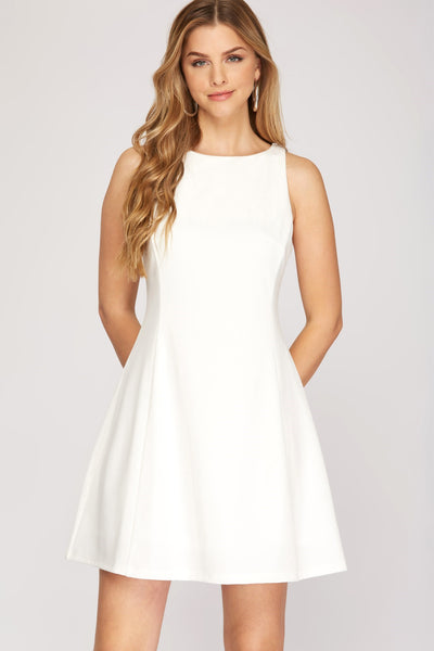 Sweetpea- Short Puff Sleeve Square Neck Dress- White