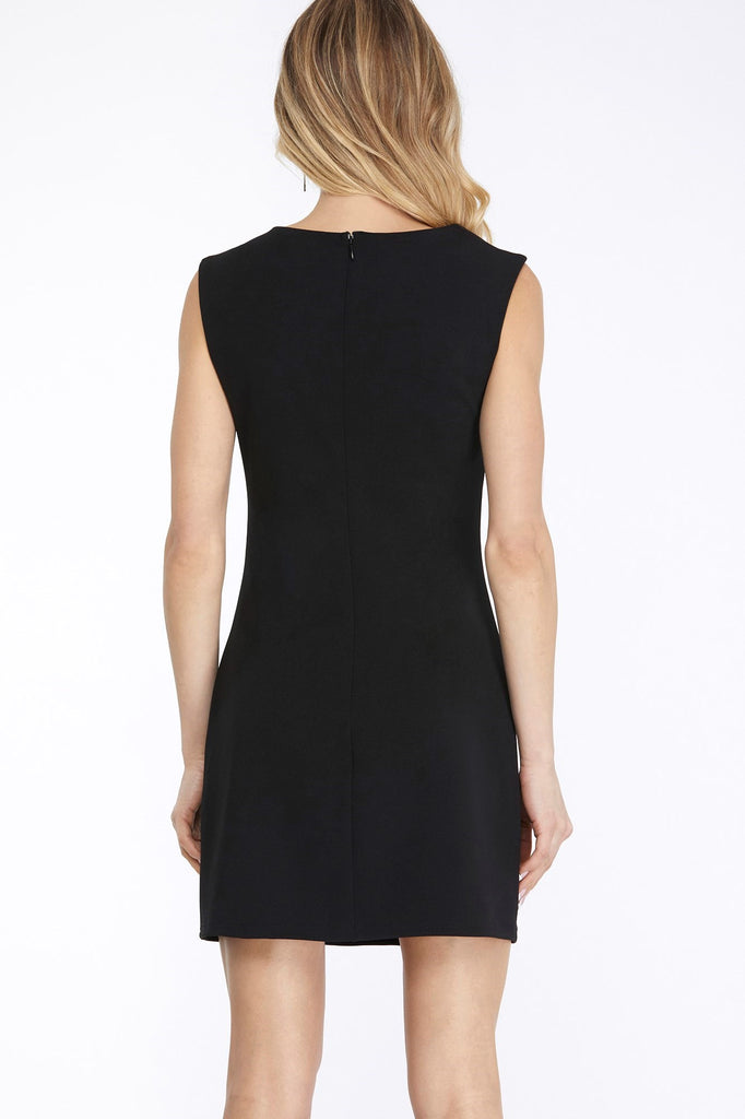 Peony- Sleeveless Asymmetrical Neck Dress- Black