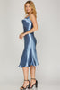 Anemone - Satin Cowl Neck Midi Cami Dress- Dusty Blue