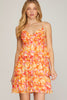 Begonia- Sleeveless Tiered Chiffon Floral Prink Baby Doll Dress- Pink/Orange