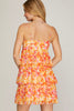 Begonia- Sleeveless Tiered Chiffon Floral Prink Baby Doll Dress- Pink/Orange