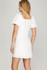 Acacia- Puff Short Sleeve Mini Dress- Off White