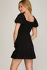 Allium - Puff sleeve woven ruffle hem dress with back smocking - Black