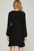 Dahlia - Long Sleeve Asymmetrical ruffled hem woven dress - Black