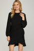 Dahlia - Long Sleeve Asymmetrical ruffled hem woven dress - Black