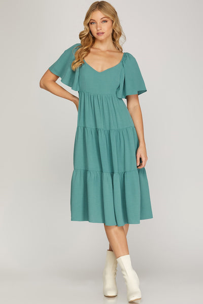 Toddy - Short Sleeve Print Dress - Mint Blue - LARGE