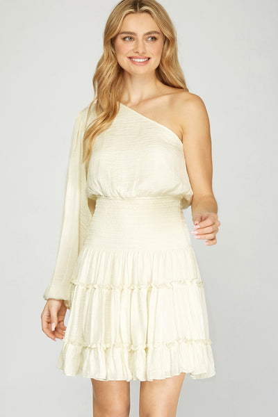 Ginger - Mini Dress with Ruched Skirt - Off White