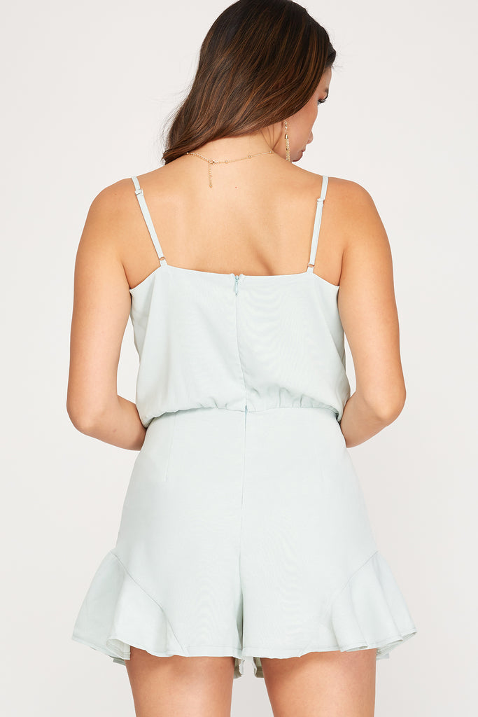 Spritzer - Satin Cowl Neck Romper - Mint Blush