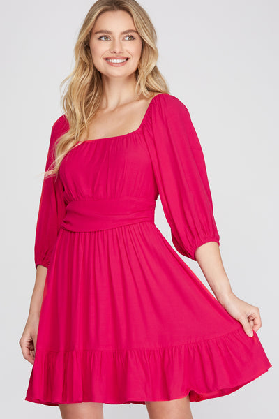 Mimosa - Midi Dress with Cross Strap Detail - Cherry Pink