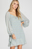 Stormy - Long Sleeve Floral Print Dress - Misty Blue