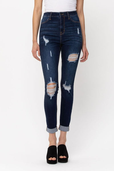 Tammy - High Rise Distressed Mom Jean with Cuff