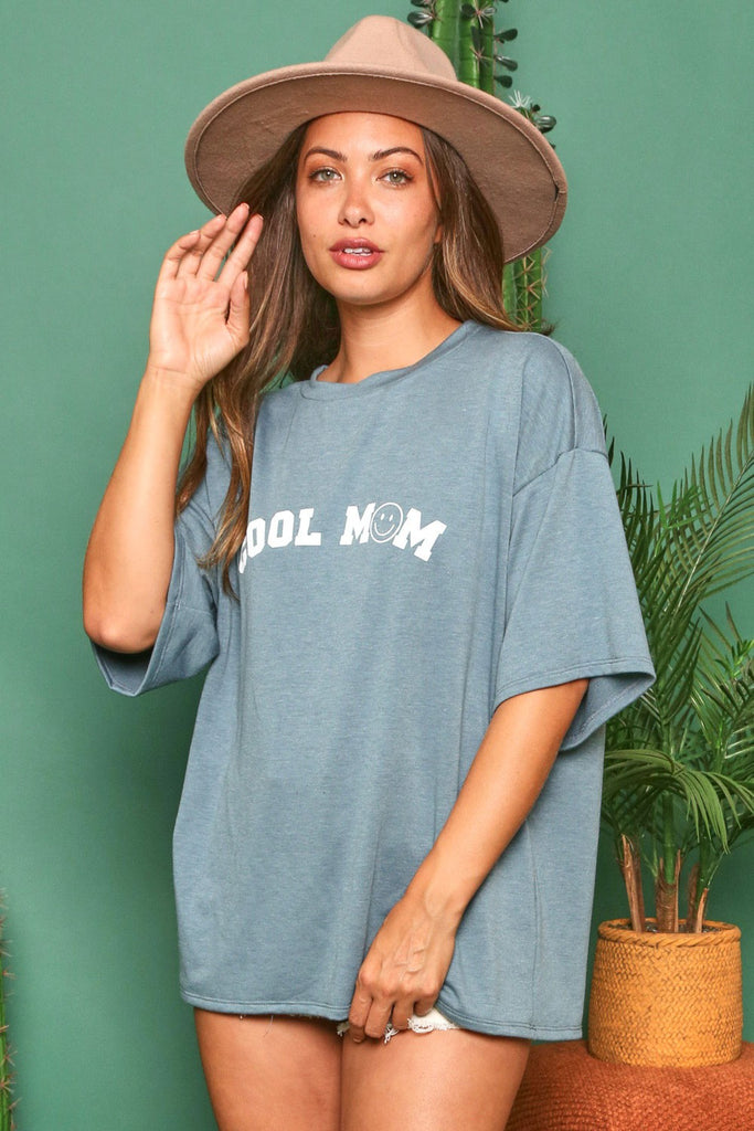 Cool Mom - Oversized Graphic Tee - Teal