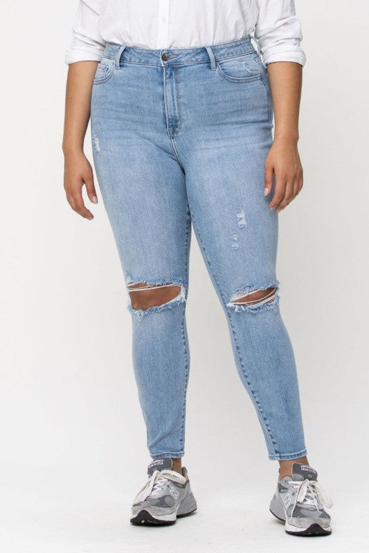 Encore Jeans - Plus Size Light Wash Distressed Denim