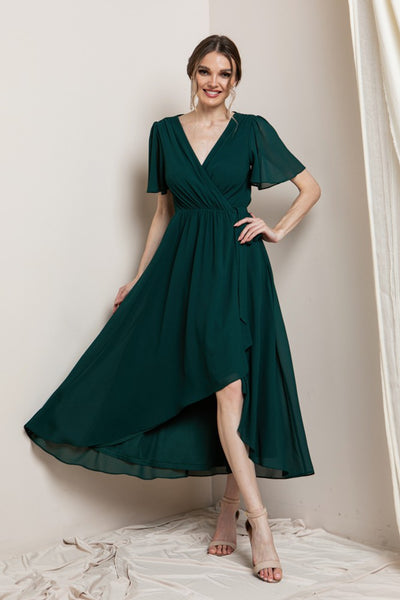 Lydia - Short Sleeve Maxi Dress - Dark Green