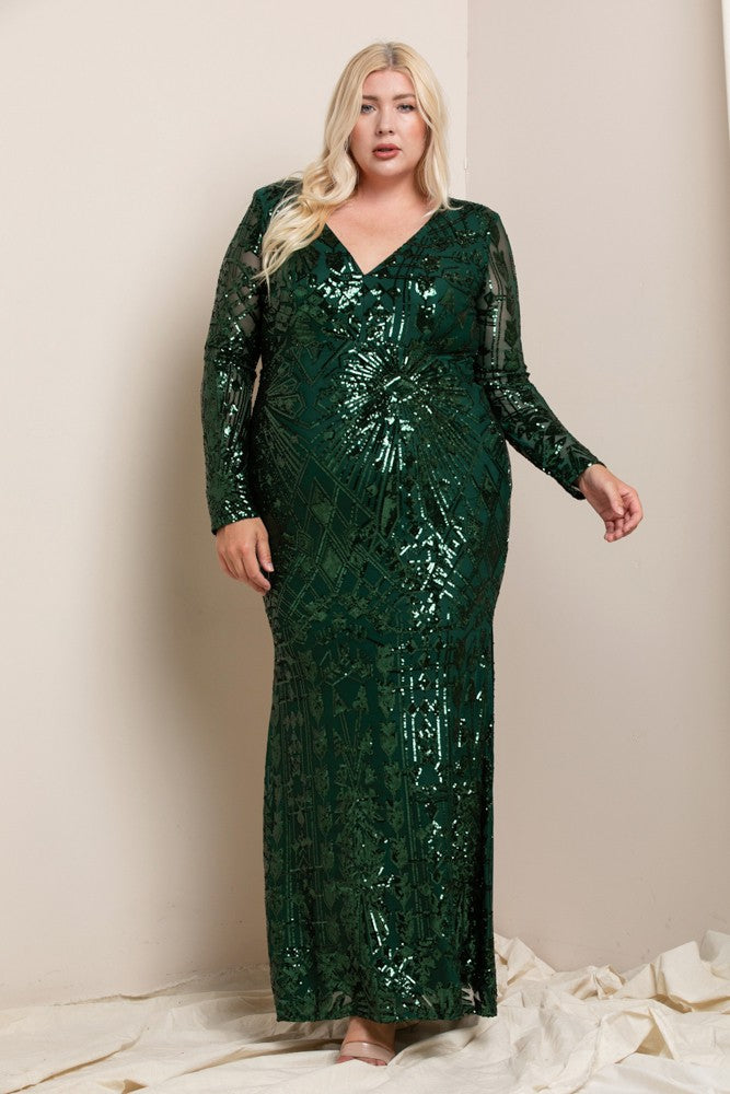 Mabel - Sequin Long Sleeve- Plus Size - Green