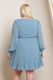 Victoria - Long Sleeve Mini Dress - Plus Size - Dusk Blue