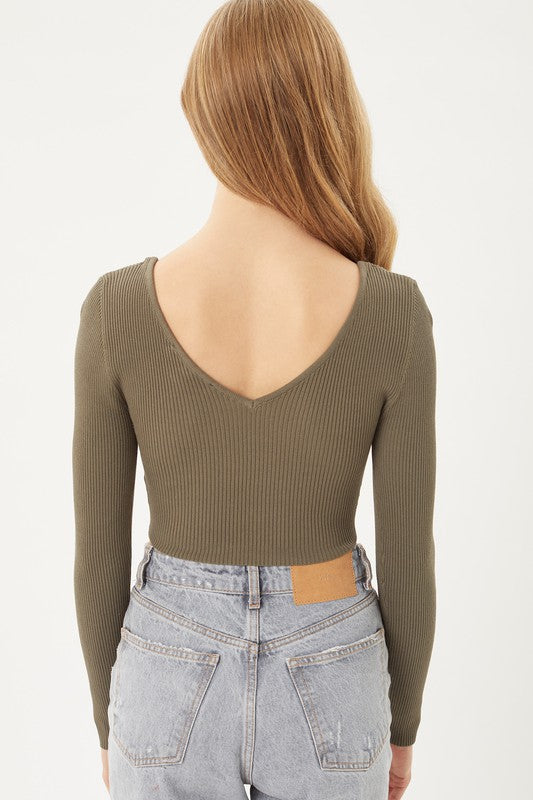 Shale - Ribbed Long Sleeve Crop - Oil Oil