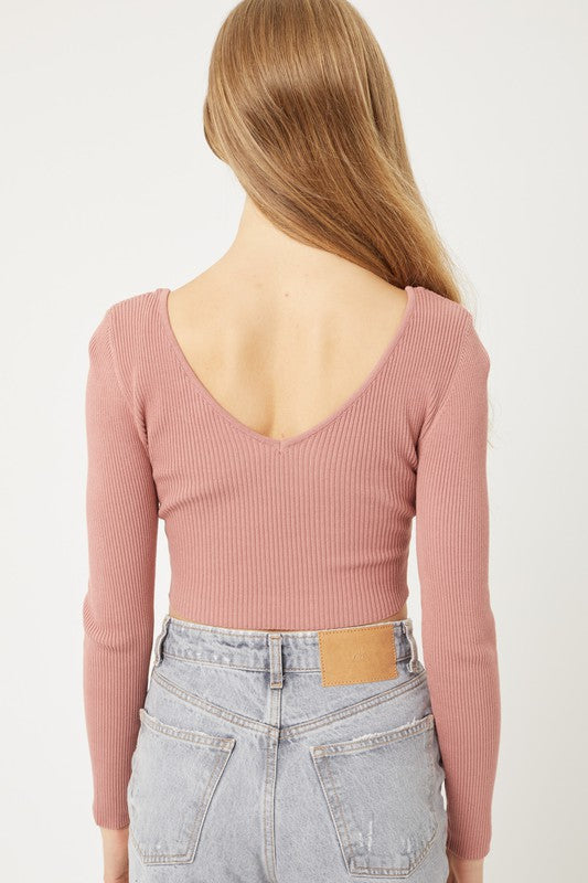 Shale - Ribbed Long Sleeve Crop - Terra