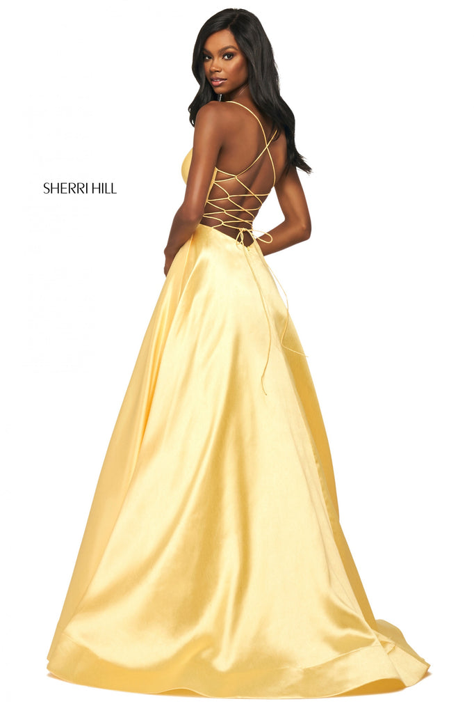Sherri Hill Prom Style 53661 IN STOCK YELLOW SIZE 8 READY TO SHIP