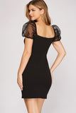 Sidney - Mini Dress with Sheer Sleeves - Black