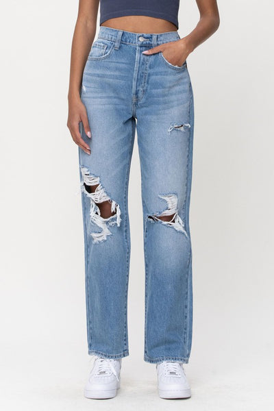 Rooster - Patched Super High Rise Dad Jean