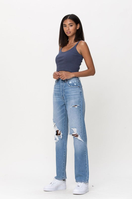 Women's Ultra High-Rise Ripped Light Wash Dad Jeans